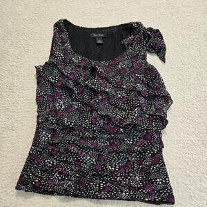 White House Black Market Black Purple Ruffled Tiered Sleeveless Tank Blouse S